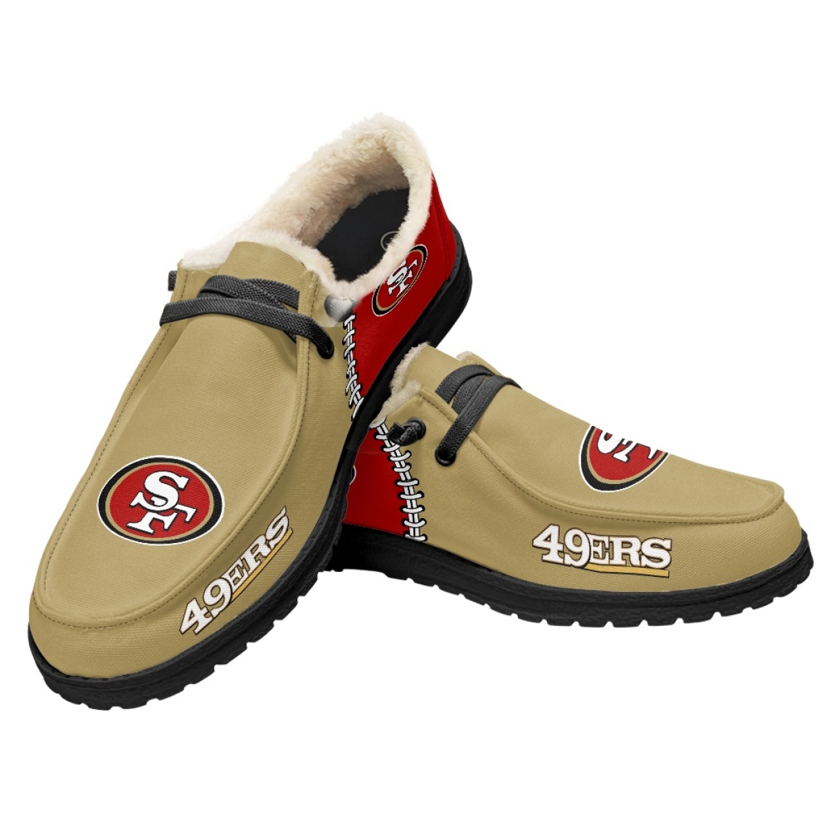 Men's San Francisco 49ers Loafers Lace Up Fuzzy Lined Shoes 001 (Pls check description for details)